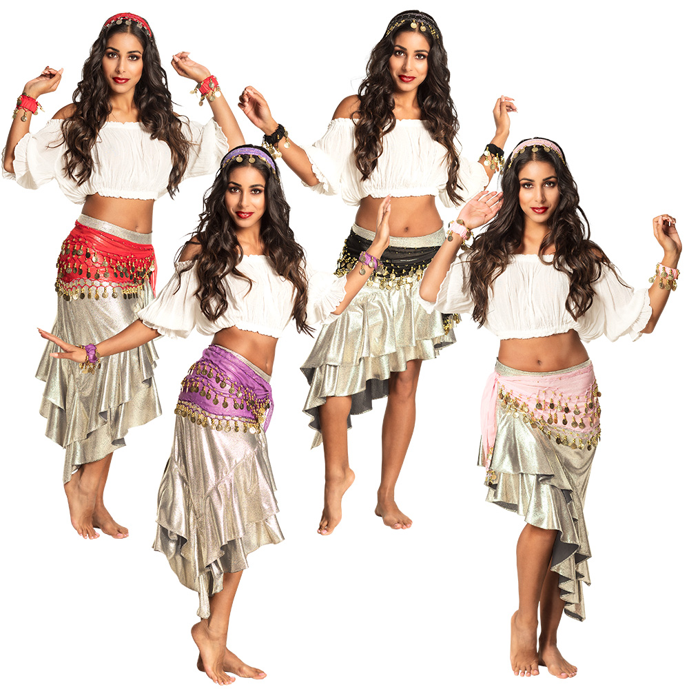 Set Belly dance kleuren ass. (hoofdband, armbanden en ceintuur)