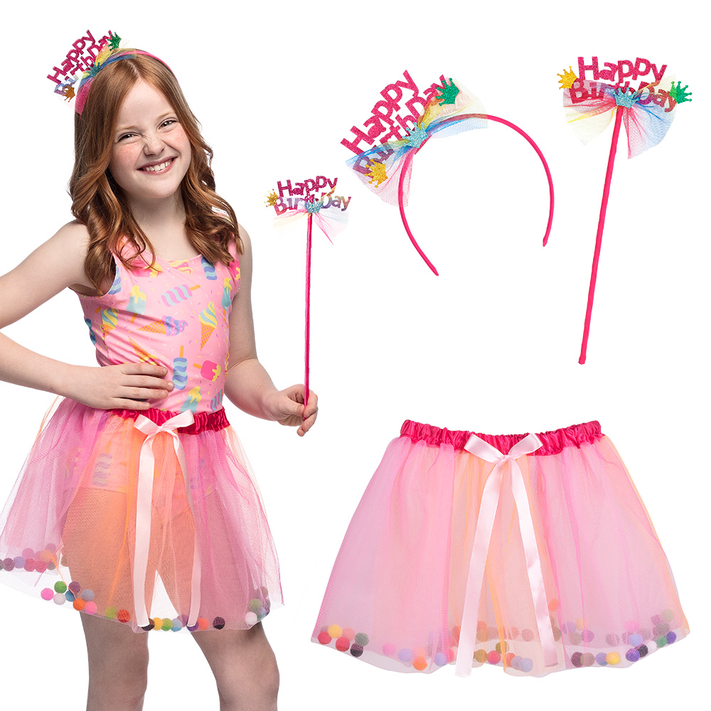 Set Fee 'Happy Birthday' (tutu, tiara en stafje)