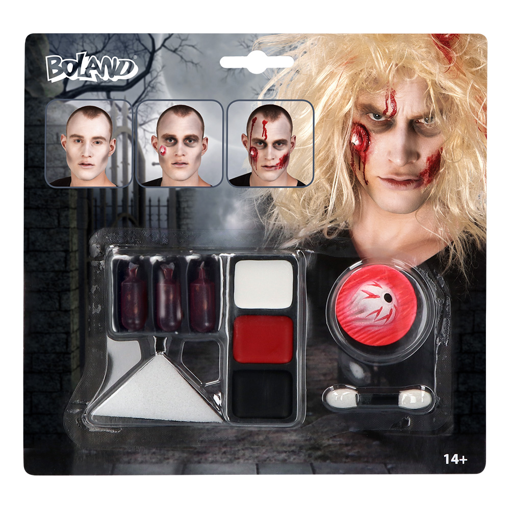 Make-up kit Zombie (3 nepbloedcapsules, latex wond, spons en applicator)