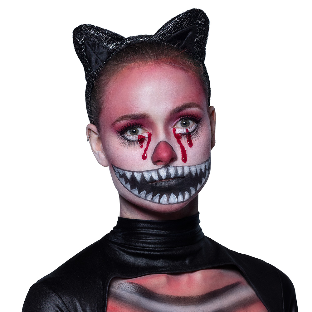 Make-up kit Crazy cat (nep bloed, vetschmink, schminksticks, applicator en spons)