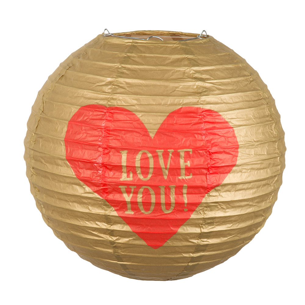 St. Papieren lampion 'LOVE YOU!' met draadstalen frame (Ø 25 cm)