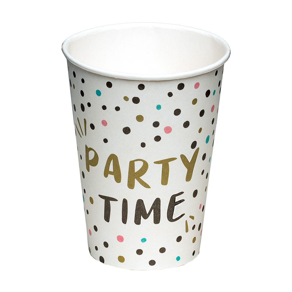 Set 8 papieren bekertjes 'Party Time' (25 cl)