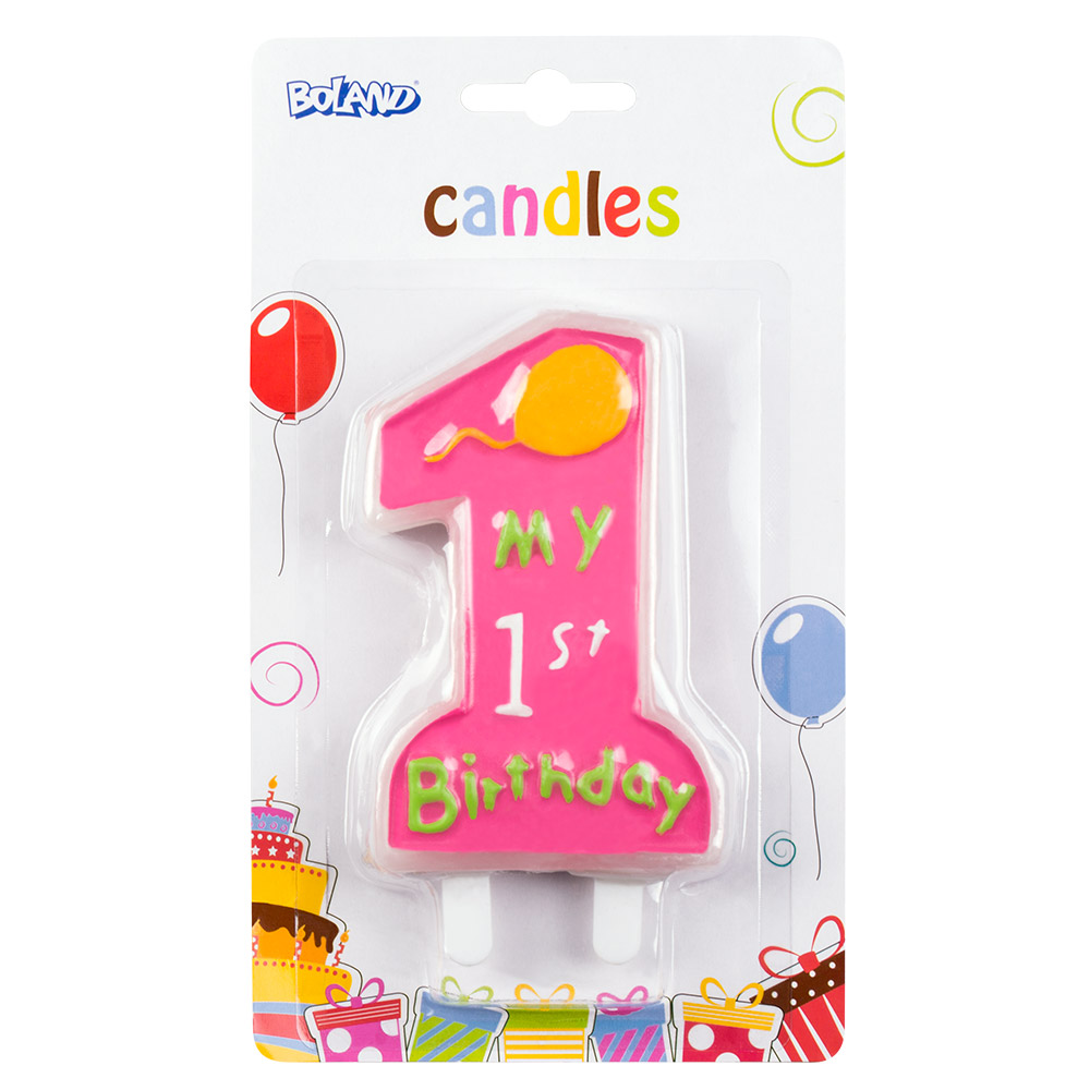 Set Kaarsje 'My 1st birthday' met houder roze