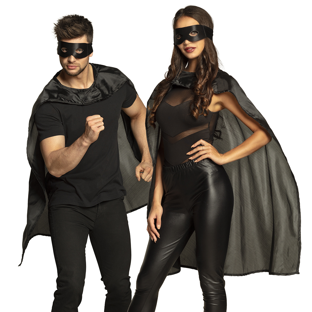 Set Hero zwart (oogmasker en cape 90 cm)