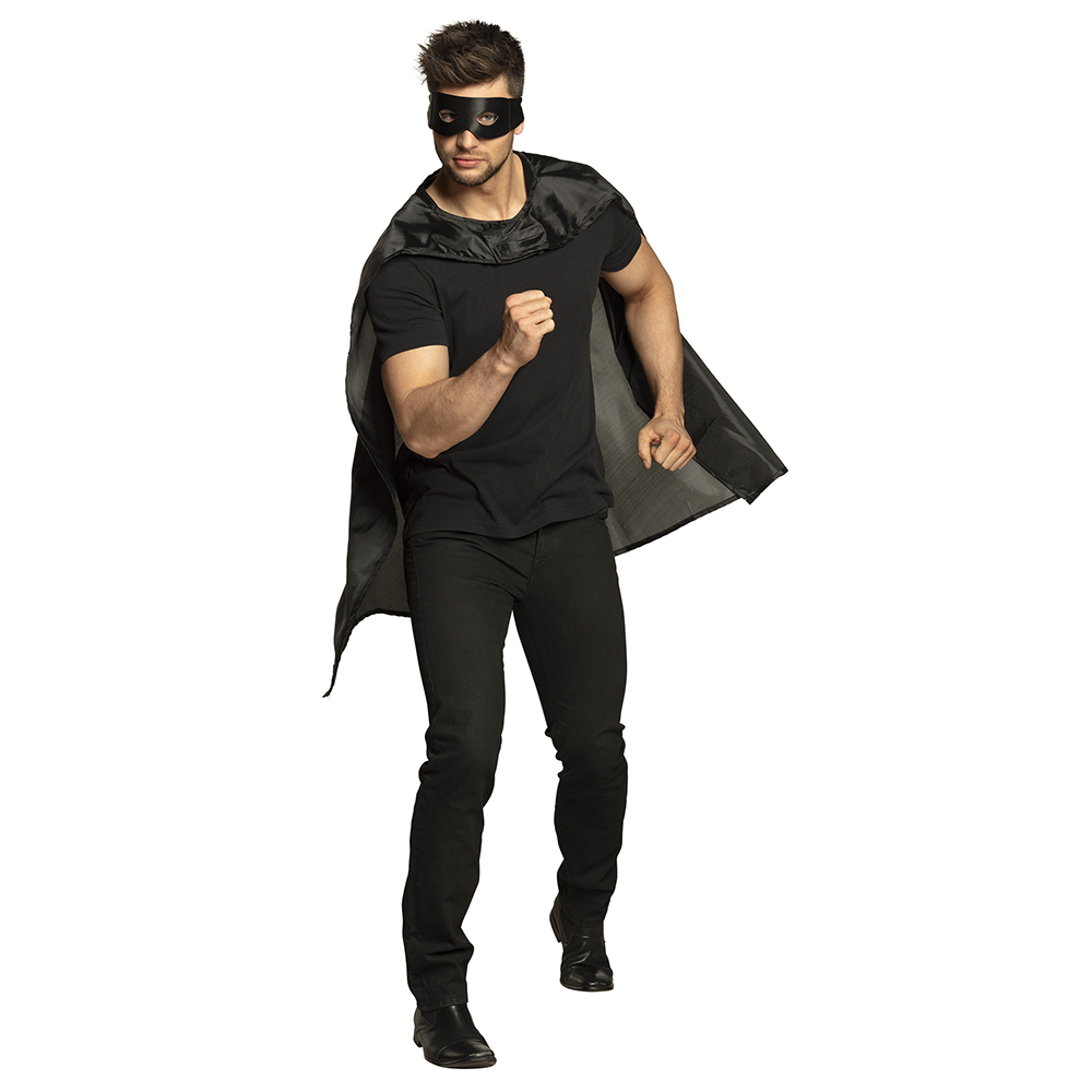 Set Hero zwart (oogmasker en cape 90 cm)