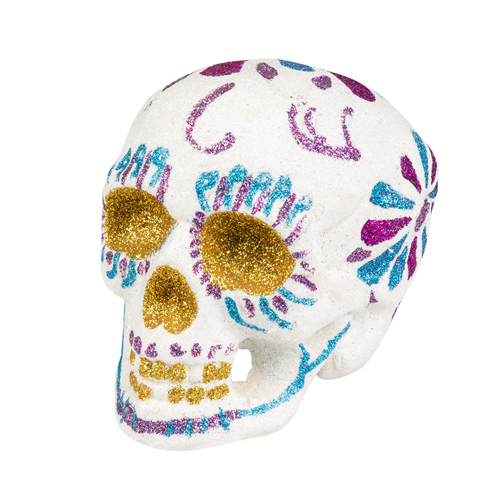 St. Sugar skull Glitter wit (16 x 14 cm)