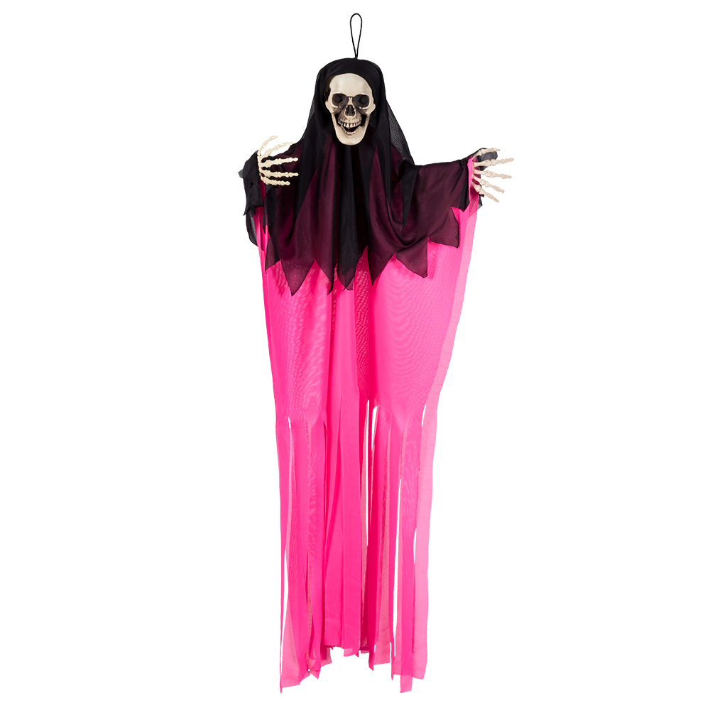 St. Hangdecoratie Schedelspook neonroze (90 cm)