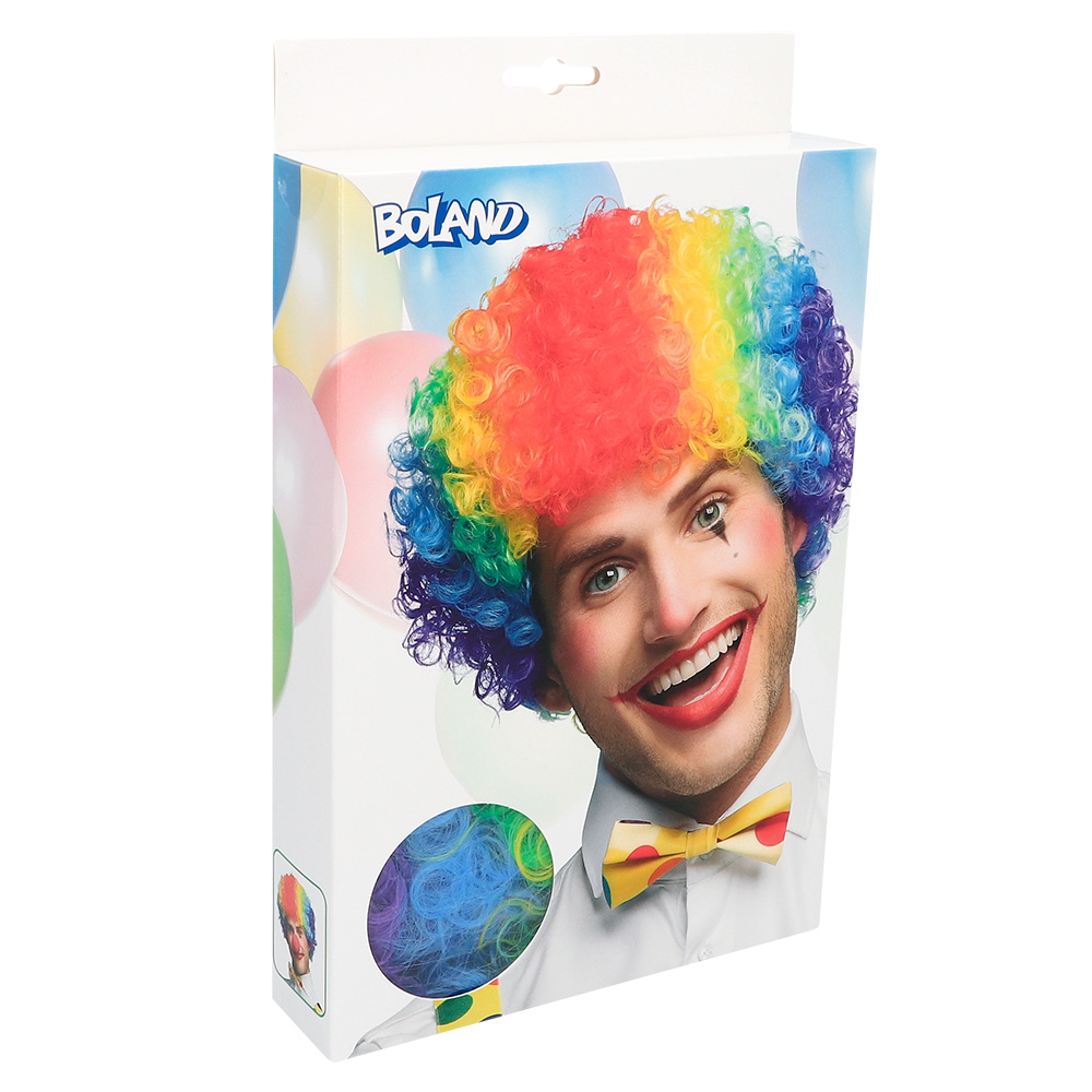 Pruik Clown Curly veelkleurig