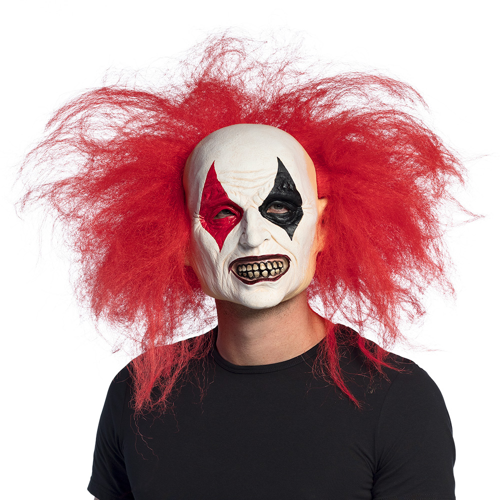 Latex hoofdmasker Ruddy clown met haar