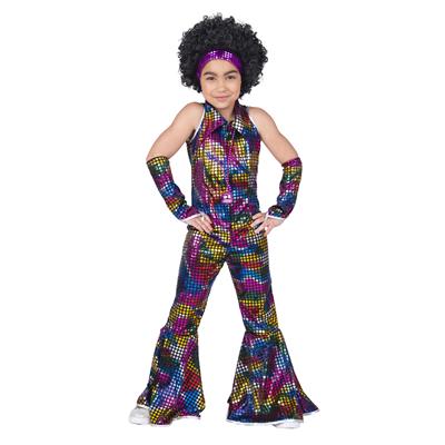 Disco jumpsuit regenboog glitter