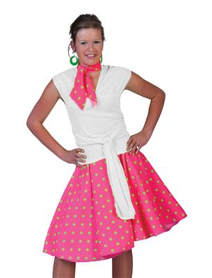 Rock 'n roll rok fluo roze met groene bollen