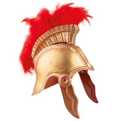 Helm romein met rode pluimen