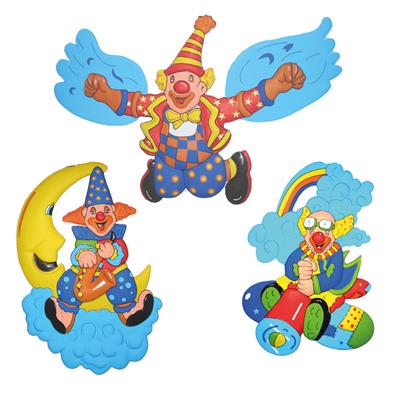 Wanddecoratie clown 3 ass