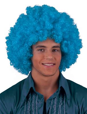 Pruik disco afro blauw