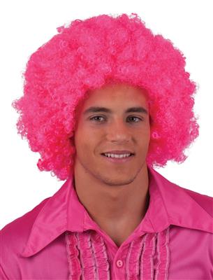 Pruik disco afro fuchsia