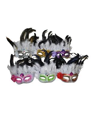 Venetiaans oogmasker met veren 6 ass