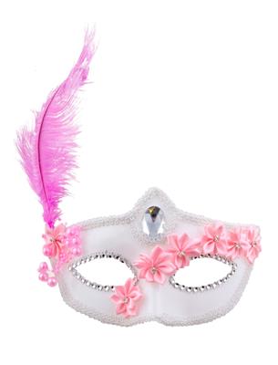 Oogmasker met roze veer