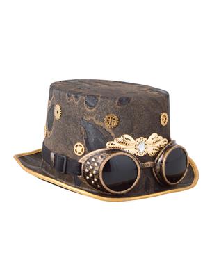 Hoge hoed steampunk met bril