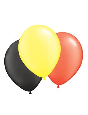 100 ballonnen 12" zwart geel rood