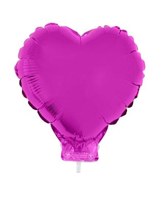 Folieballon 11" met stokje hart fuchsia