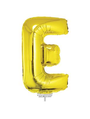 Folieballon 16" met stokje letter E goud