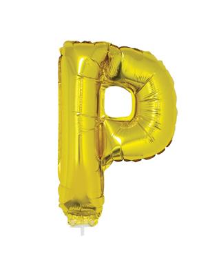 Folieballon 16" met stokje letter P goud