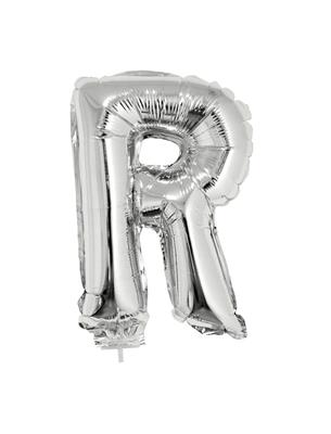 Folieballon 16" met stokje letter R zilver