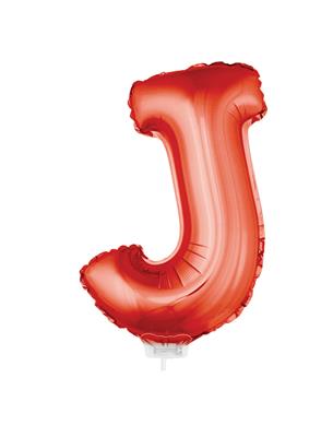 Folieballon 16" met stokje letter J rood