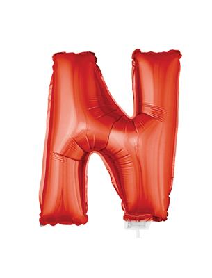 Folieballon 16" met stokje letter N rood