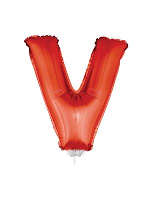 Folieballon 16" met stokje letter V rood