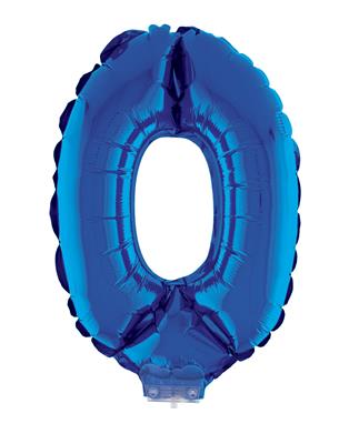 Folieballon 16" met stokje cijfer 0 blauw