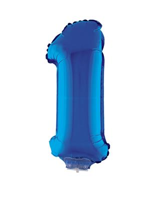 Folieballon 16" met stokje cijfer 1 blauw