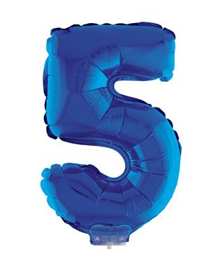 Folieballon 16" met stokje cijfer 5 blauw