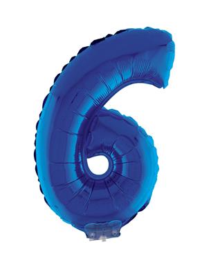 Folieballon 16" met stokje cijfer 6 blauw