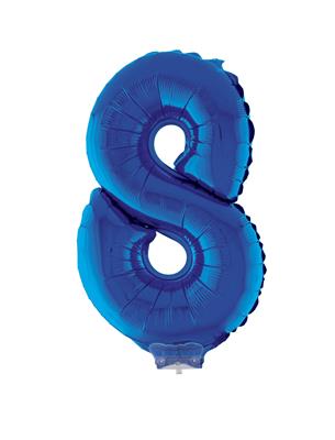 Folieballon 16" met stokje cijfer 8 blauw