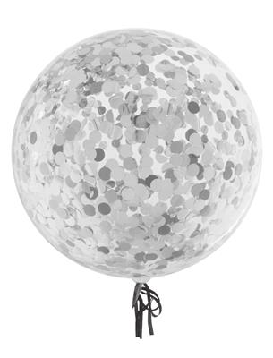 Bubbel ballon 18" met confetti zilver transparant