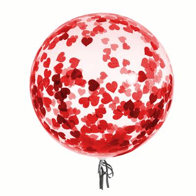 Bubbel ballon 18" met confetti hart rood