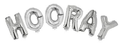 Ballonnenset 16" Hooray zilver met lint 5m