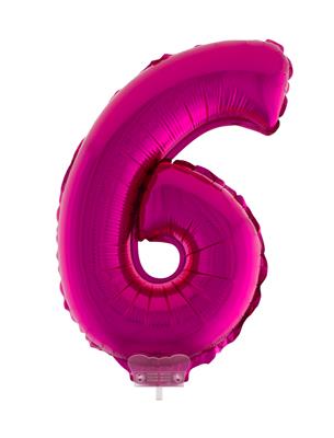 Folieballon 16" met stokje cijfer 6 roze