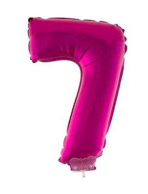 Folieballon 16" met stokje cijfer 7 roze