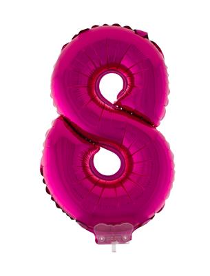 Folieballon 16" met stokje cijfer 8 roze