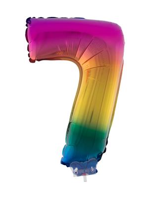 Folieballon 16" met stokje cijfer 7 regenboog