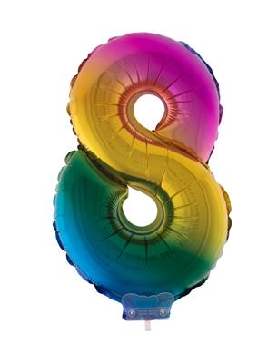 Folieballon 16" met stokje cijfer 8 regenboog