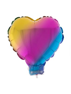 Folieballon 11" met stokje hart regenboog