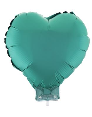 Folieballon 11" met stokje hart chroom groen