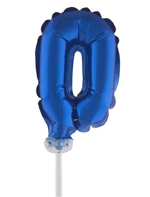 Folieballon 5" met stokje cijfer 0 blauw