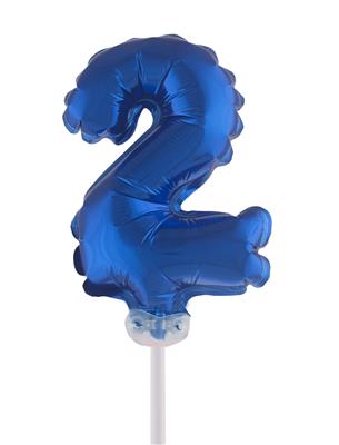 Folieballon 5" met stokje cijfer 2 blauw