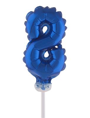 Folieballon 5" met stokje cijfer 8 blauw