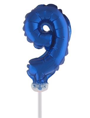 Folieballon 5" met stokje cijfer 9 blauw