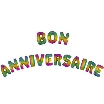 Ballonnenset 16" Bon Anniversaire regenboog